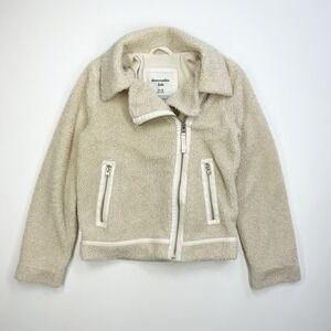 Abercrombie Kids Girls Sz 11-12‎ Tan Beige Cream Sherpa Jacket Asymmetrical Zip